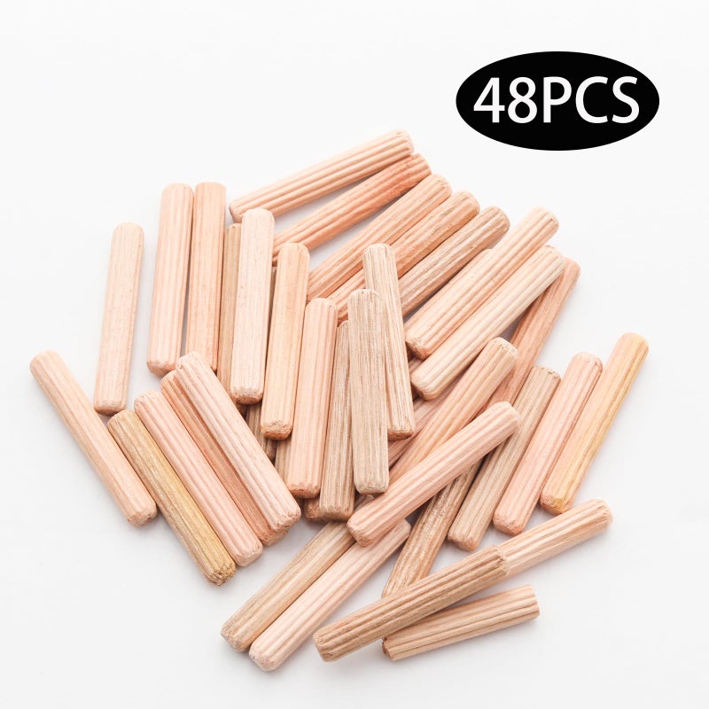 Adyoney 48Pcs 5mm x 30mm / 1/5 Inch x 1.18 Inch Wooden Dowel Pin Fluted Beveled Ends Wooden Pegs Support Shelves - Image 3